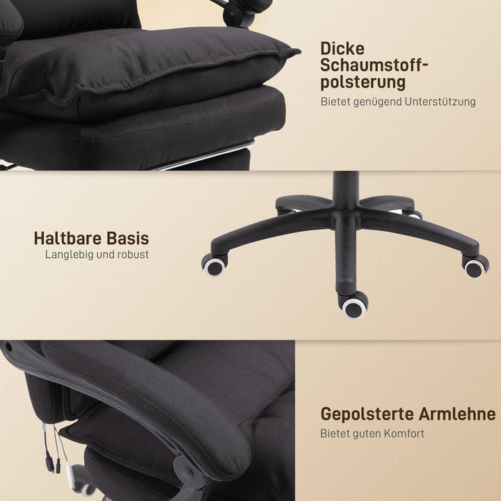 Kontorstol med massagefunktion, ergonomisk skrivebordsstol med lænefunktion og drejefunktion, med fodstøtte, sort