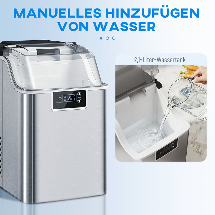 Isterningmaskine, isterningdispenser, ismaskine, 20 kg/24t isterningmaskine med 2,1 L vandtank, sølv