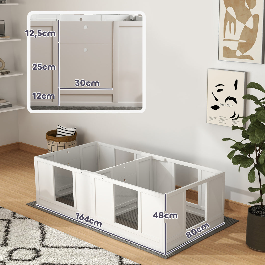 Hvalpekasse til hunde, med klare paneler, design med 2 rum, til små hunde