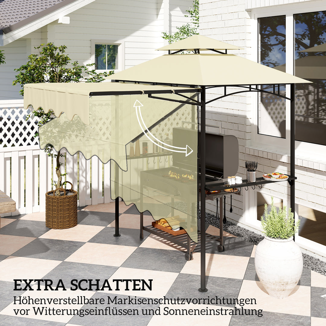 Grillpavillon 242x232x248 cm, vandafvisende, flammehæmmende, havepavillon med dobbeltlagstag, beige