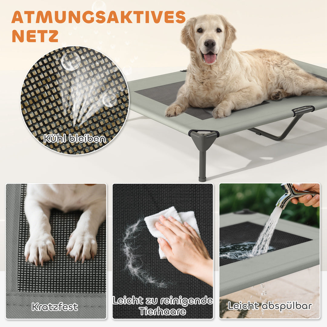 Udendørs hundeseng med tag, hævet hundeseng til store hunde, 106 x 76 x 99 cm, lysegrå