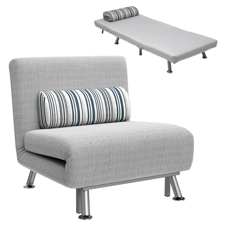 Klapstol med sengefunktion, foldbar afslapningsstol i linnedlook, justerbar ryglæn, 75 x 70 x 75 cm, grå