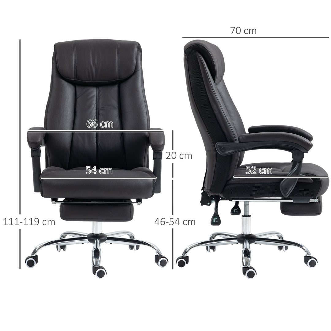 Kontorstol, skrivebordsstol, executive-stol, med fodstøtte, højdejusterbar, 145° hældning, 66 x 70 x 119 cm, sort
