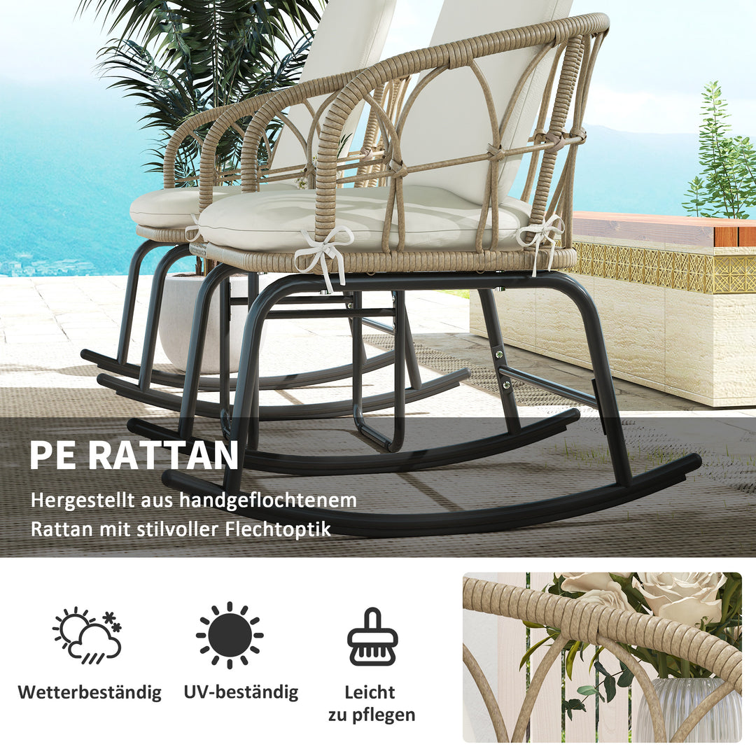 Gyngestolsæt, bistrostil, bohostil, PE-rattan, vejrbestandig, cremefarvet