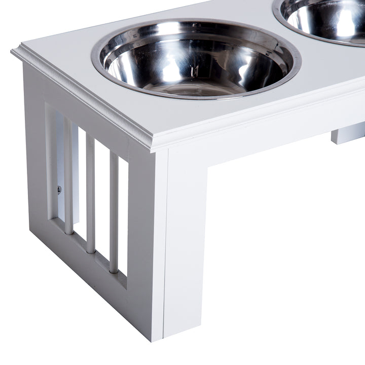 Foderstation til hunde, skridsikker, 58,4 x 30,5 x 25,4 cm, hvid, 2 l pr. skål
