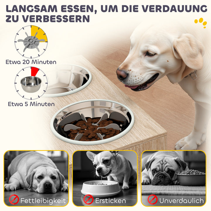 Hundefoderstation med 2 skåle i rustfrit stål, redskabsskab, til store hunde, tilbehør, træ