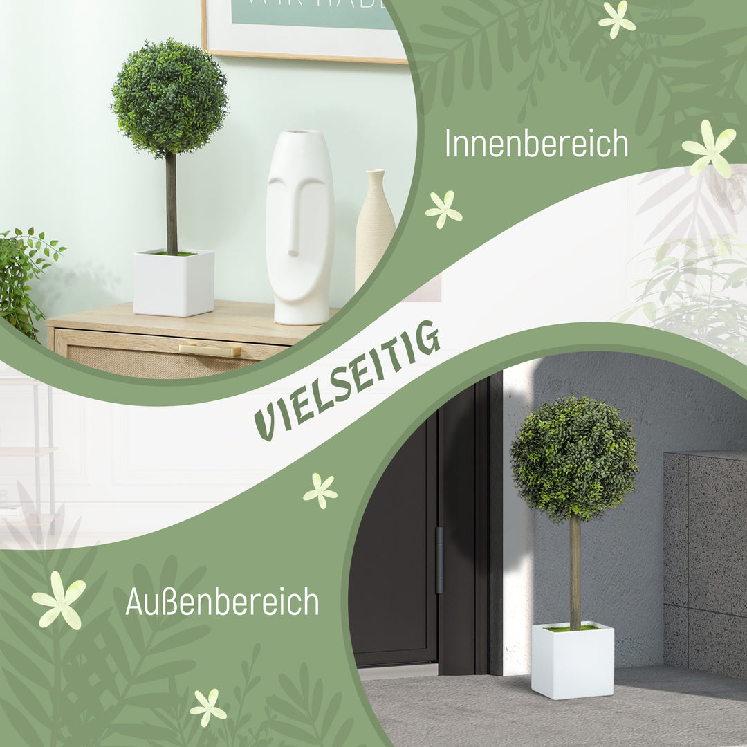 Sæt med 2 kunstige buksbomkugler 45 cm kunstig plante, kunstige plastikplanter i potte