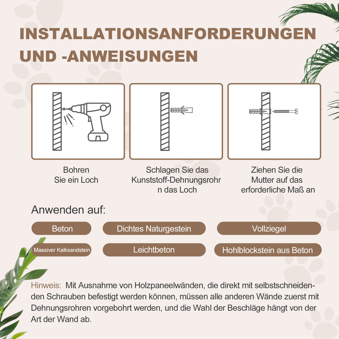 Klatrevæg til katte, inklusive kattehus, stiger, legebold, pladsbesparende, lysegrå