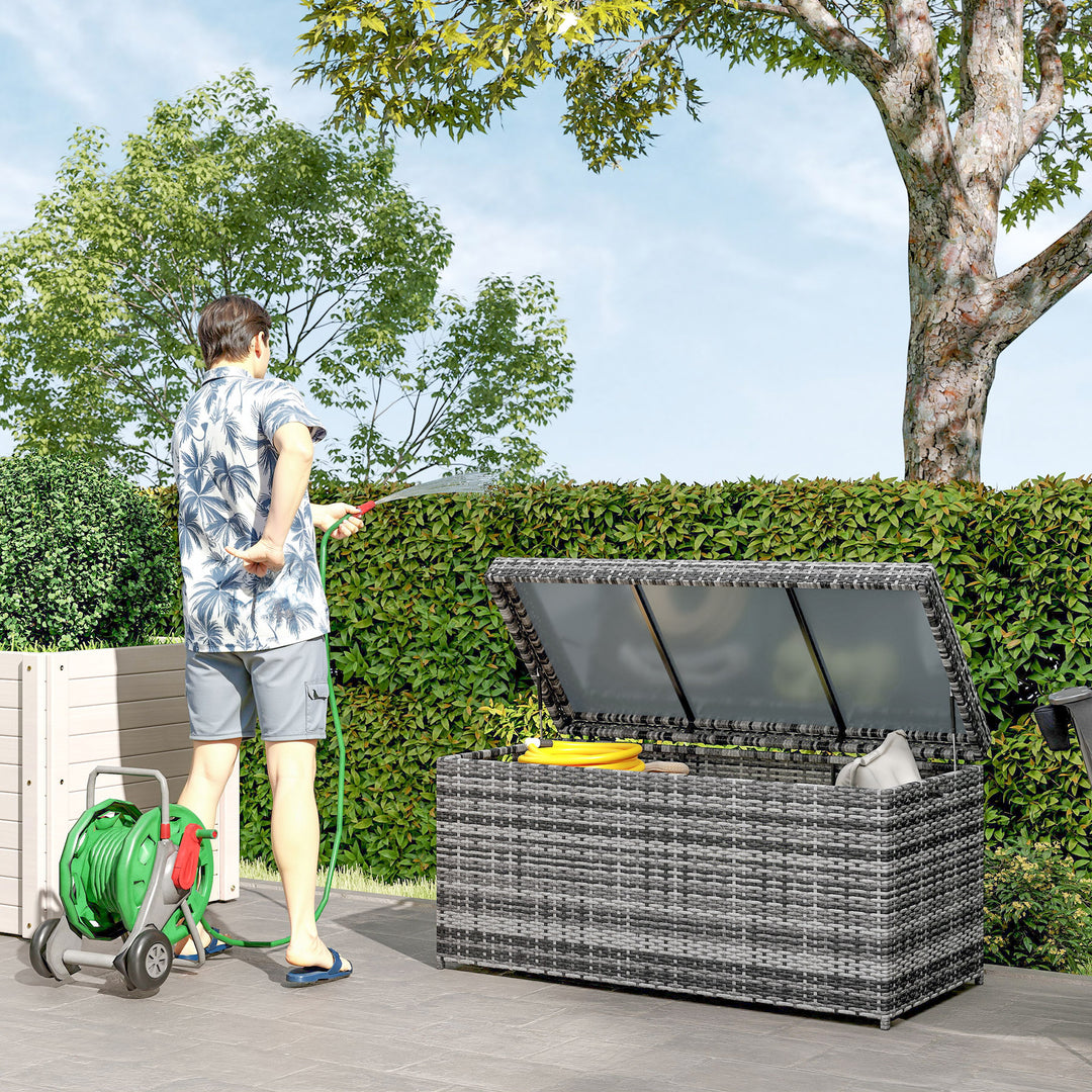 Rattan pudeboks 380l vejrbestandig pudeboks med låg opbevaringsplads uv-resistent 130 x 61 x 65 cm mørkegrå
