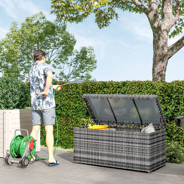 Rattan pudeboks 380l vejrbestandig pudeboks med låg opbevaringsplads uv-resistent 130 x 61 x 65 cm mørkegrå