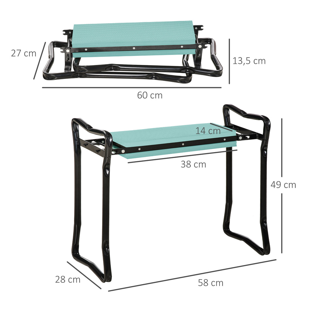 Knæbænk til havearbejde, foldbar haveskammel, havebænk, knæstøtte op til 150 kg, EVA-skum, stål, mørkegrøn, 58 x 28 x 49 cm