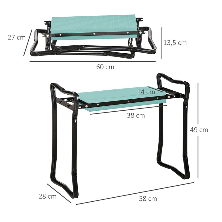 Knæbænk til havearbejde, foldbar haveskammel, havebænk, knæstøtte op til 150 kg, EVA-skum, stål, mørkegrøn, 58 x 28 x 49 cm