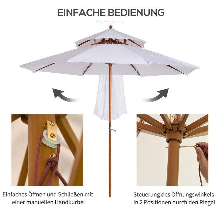 Træparasol, træparasol, haveparasol, balkonparasol, dobbelt baldakin, cremefarvet