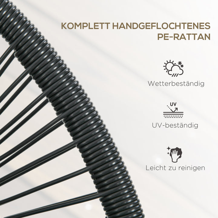 Rattan lænestol, boho stil afslapningslænestol, 132 cm x 72 cm x 83 cm, sort