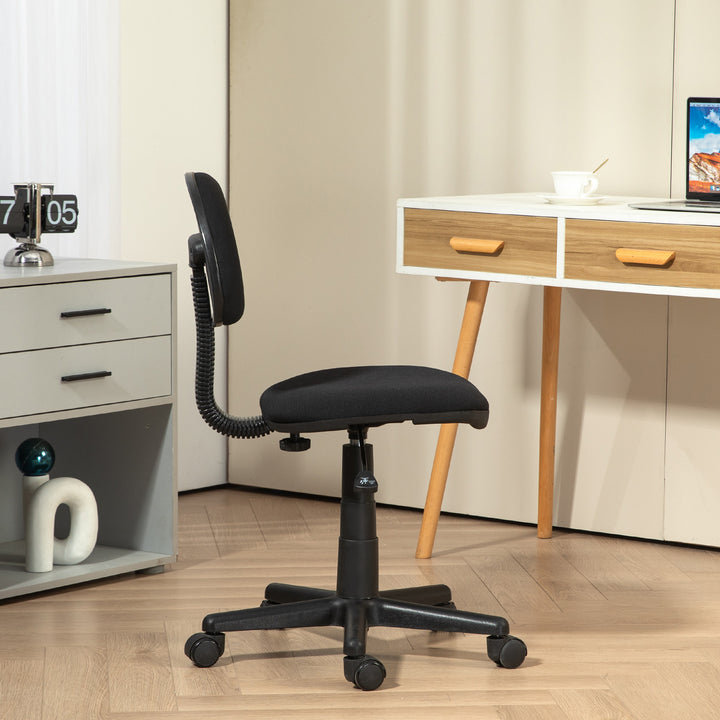 Kontorstol, armløs design, lav ryg, rullende, drejelig, sort