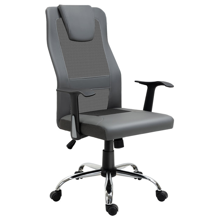 Kontorstol, drejestol, højdejusterbar chefstol, ergonomisk skrivebordsstol, kunstlæder, grå, 66 x 73 x 108-118 cm