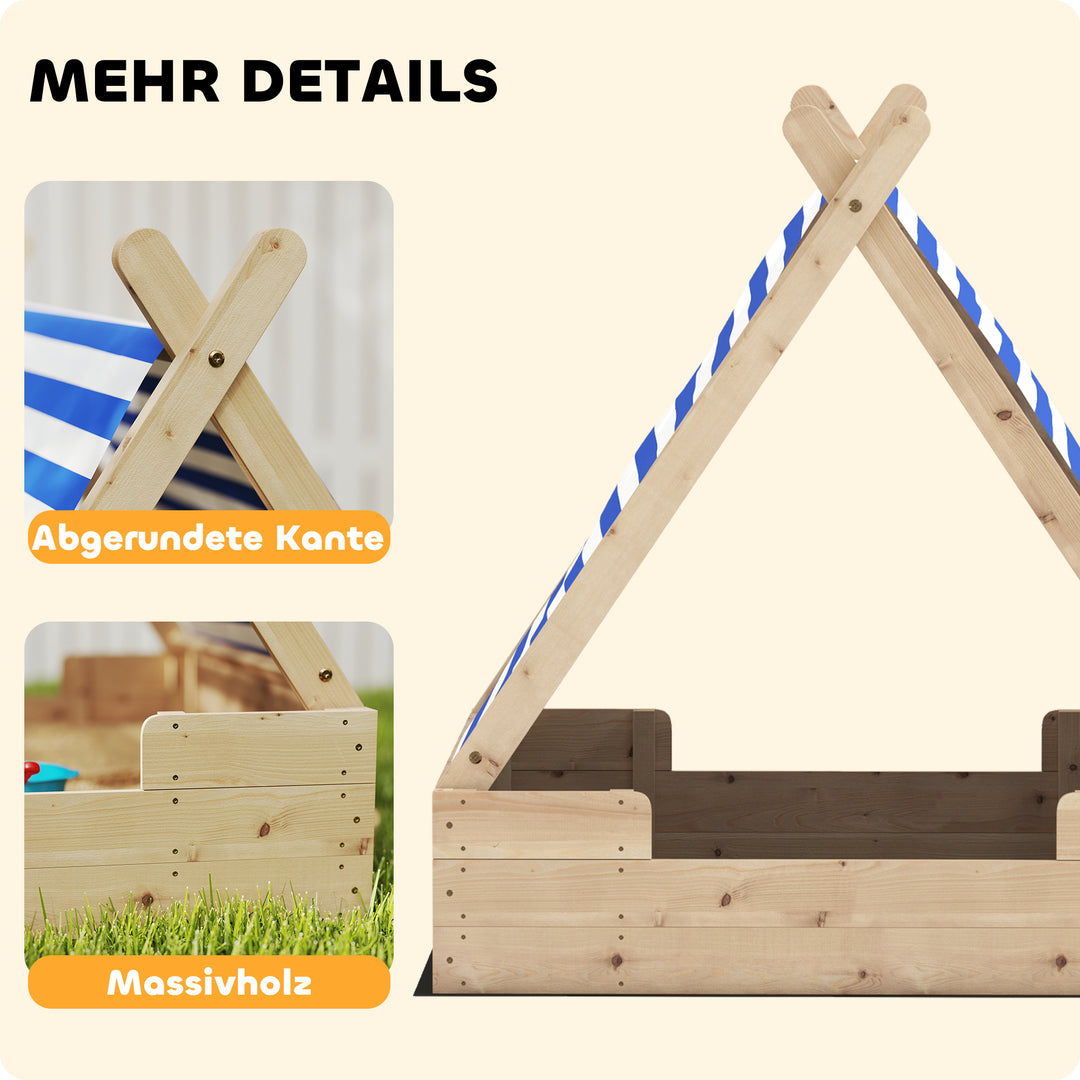 Børnesandkasse med vejrbestandigt telttag, til 3 børn i alderen 3-6 år, 120 x 120 x 126,5 cm