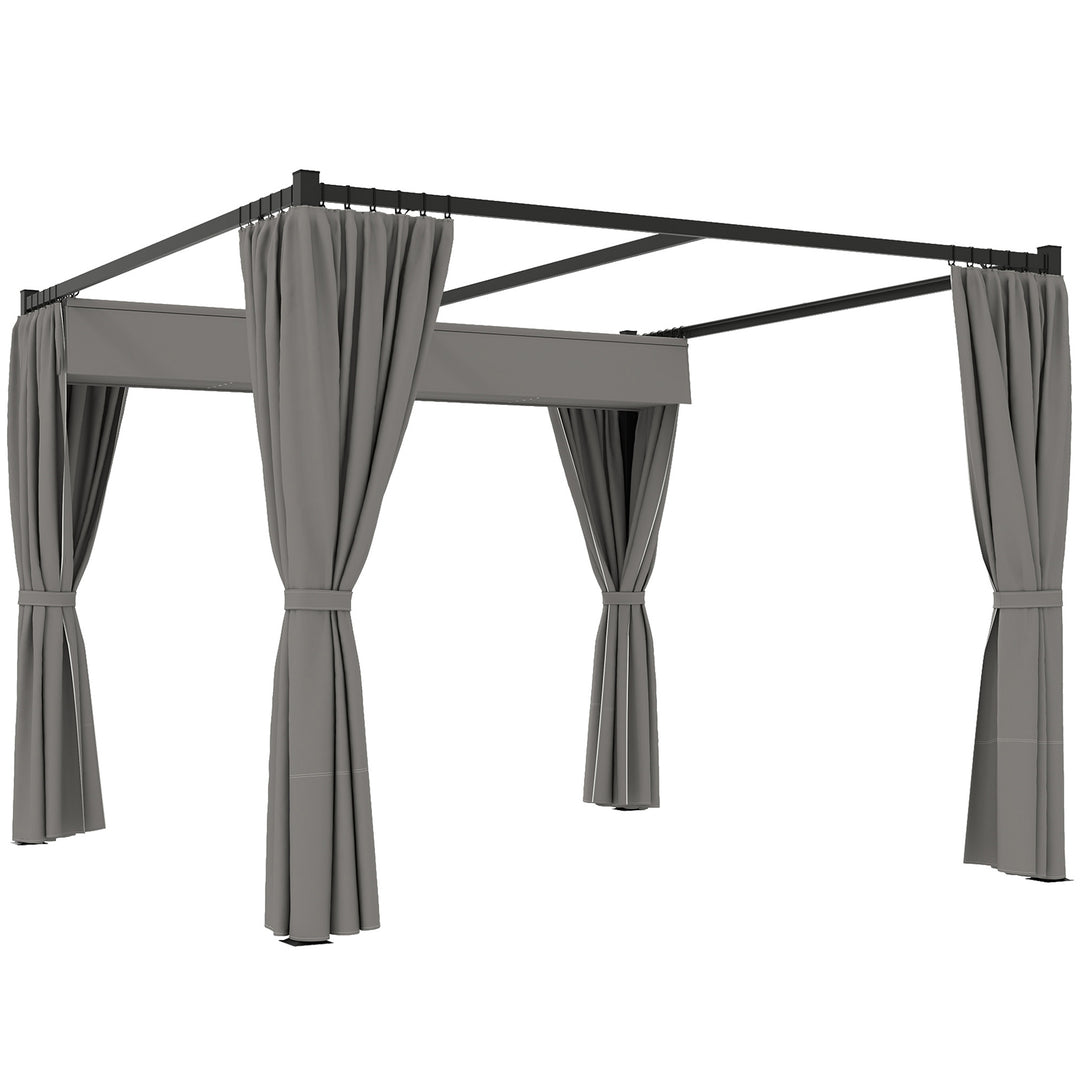 Pergola 3 x 3 m fritstående terrasseoverdækning med skydetag, 4 sidevægge UV-resistent lysegrå