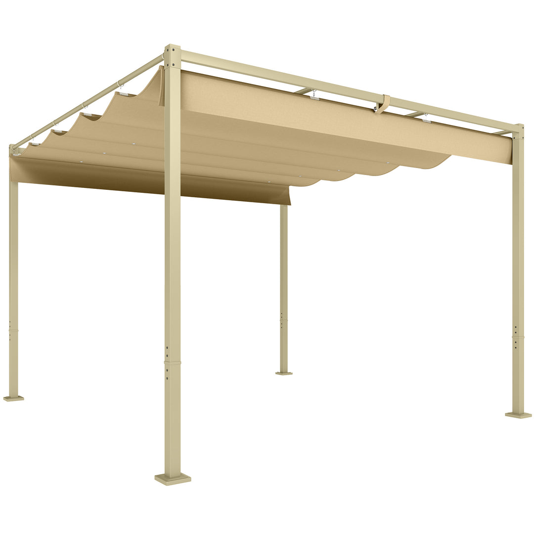 3 x 3 m havepergola med udtrækkeligt tag, pavillon, skyggemarkise, UPF30+, khaki