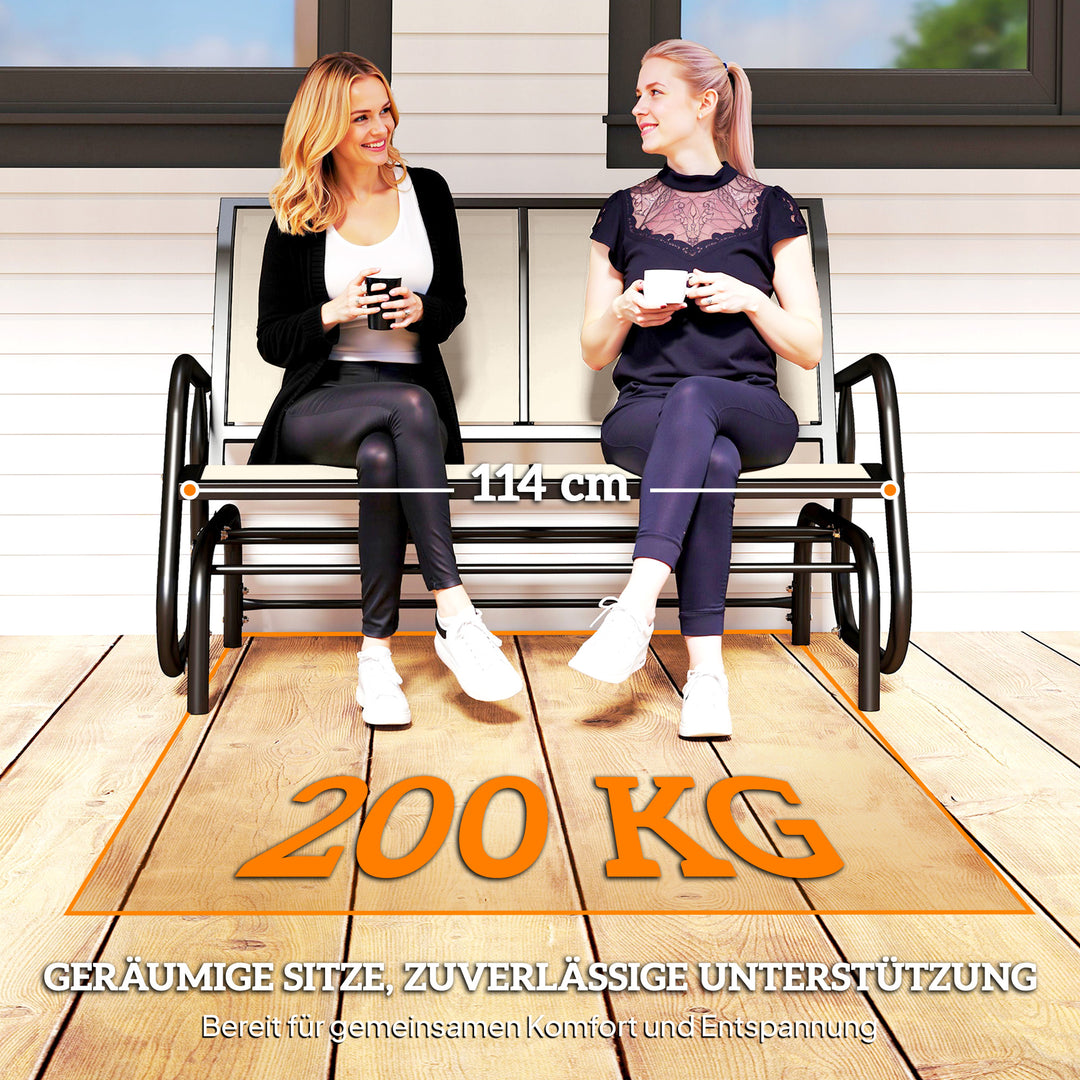 2-Personers gyngestol havebænk med vippemekanisme havegyngesæde lavet af metal parkbænk lasteevne op til 200 kg havemøbler til have, terrasse, 120 x 70 x 85 cm sort + beige