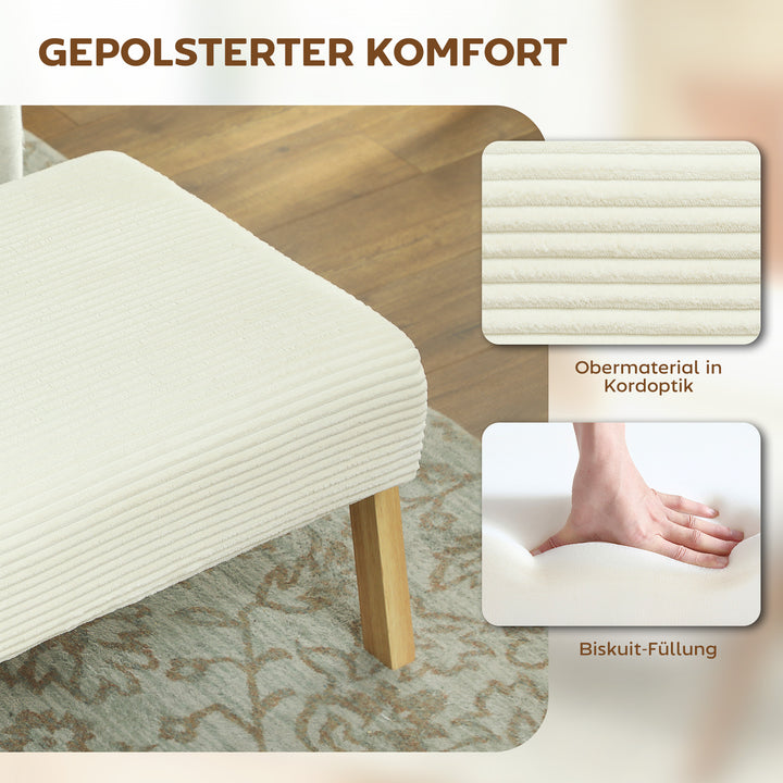 Skammel med blød sædehynde, træben, fodskammel med corduroy-look, cremehvid