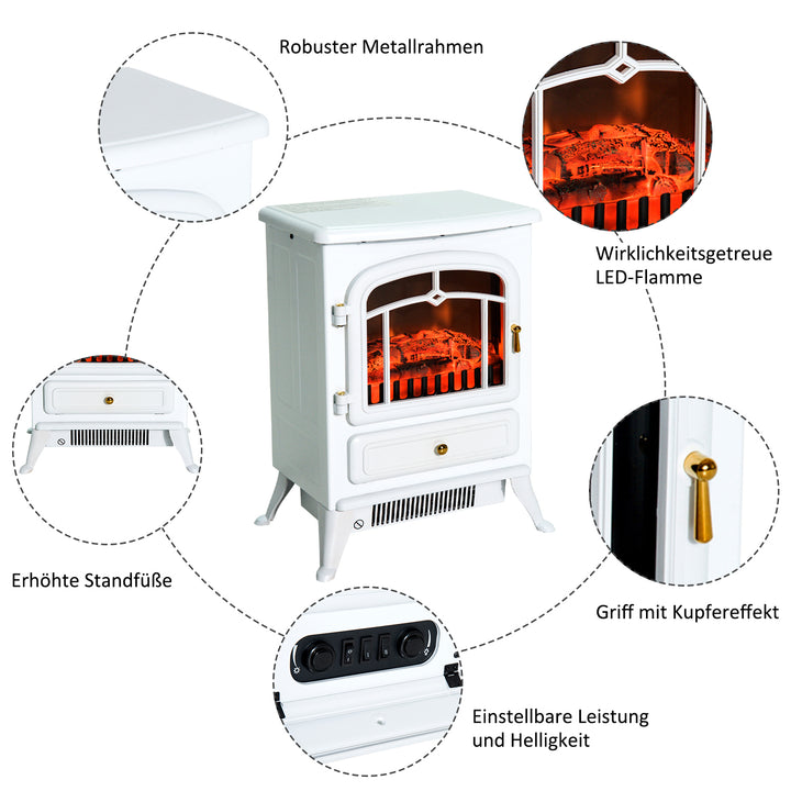 Elektrisk pejs med flammeeffekt 950/1850w overophedningsbeskyttelse hvid 41,5 x 28 x 54,8 cm