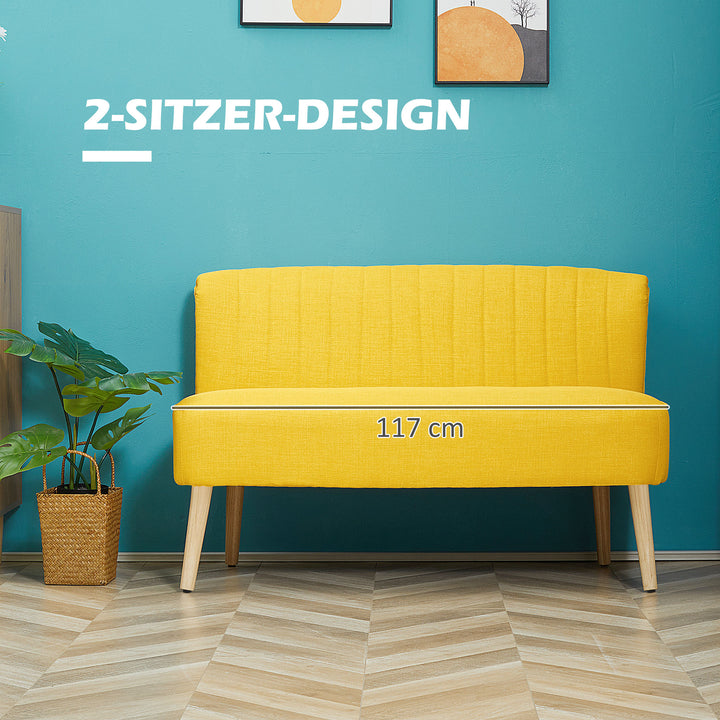 2-Personers sofa, blød polstring, letplejeligt betræk, op til 150 kg, 117 x 56,5 x 77 cm, gul