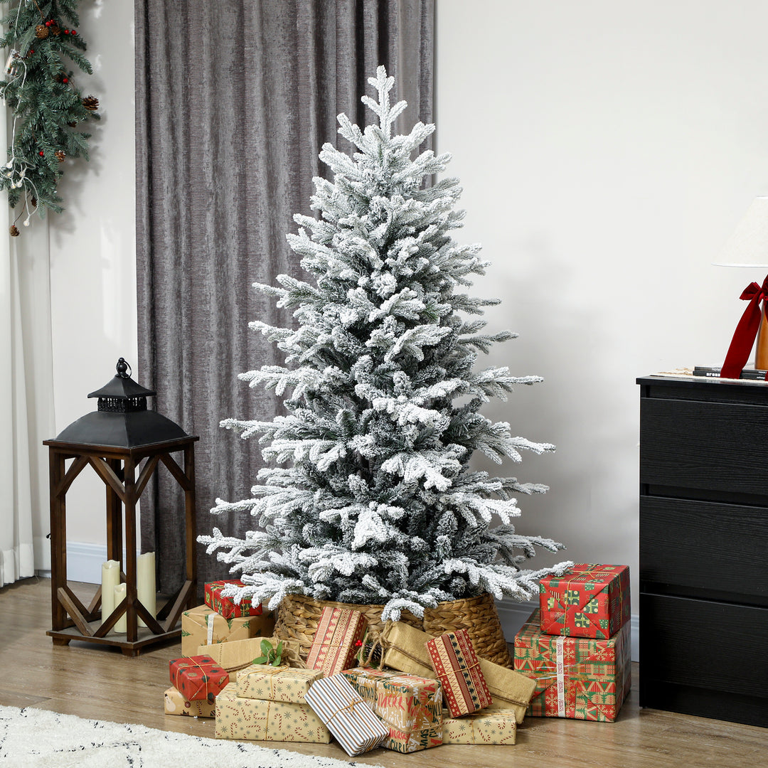 Kunstigt juletræ, 150 cm juletræ med sne, 1162 grene, foldbar metalfod