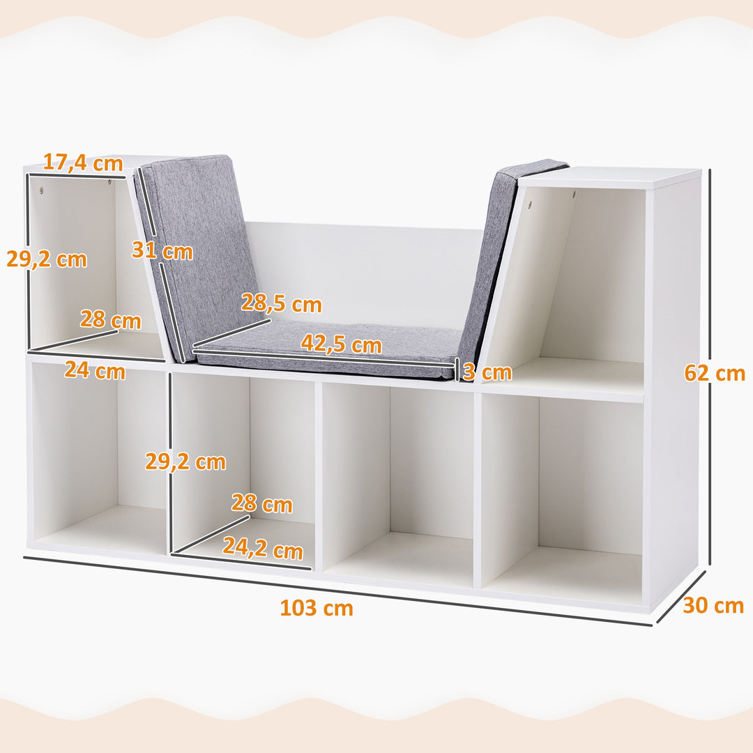 2-i-1 børnehylde + bænk inkl. hynde 103 cm × 30 cm × 62 cm hvid + grå