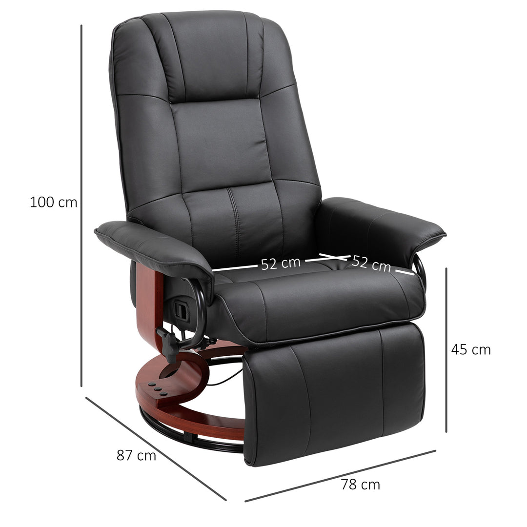 Lænestol med justerbar lænestol, TV-stol, loungestol, kunstlæder, 360° drejestol, 145° vipbar, sort, 78 x 87 x 100 cm