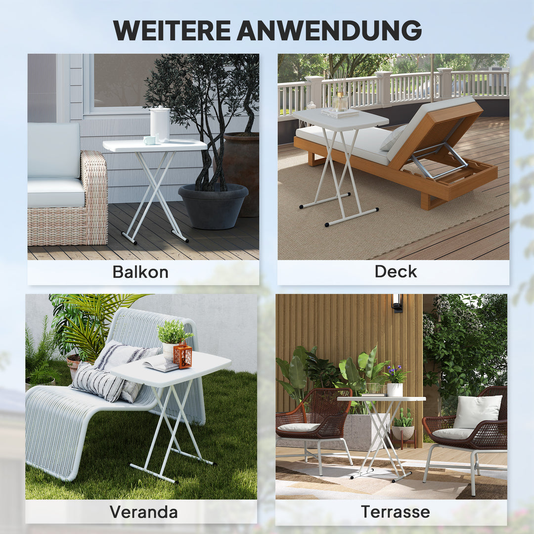 Havebord, bærbart udendørsbord lavet af plastik og metal, bistrobord, til terrasse, have, hvid