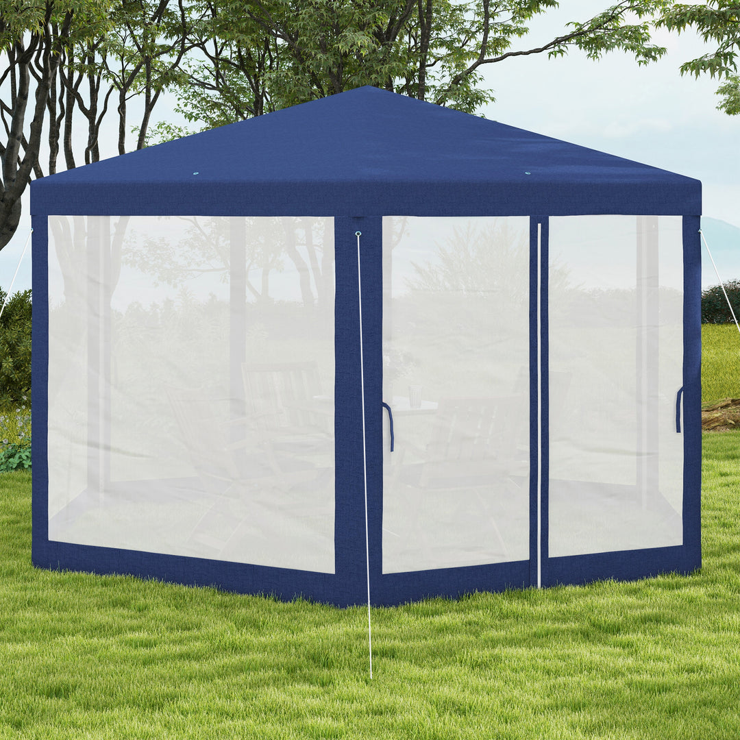 Havepavillon, sekskantet, netgardiner, metalramme, 3,94x3,412x2,5m, blå