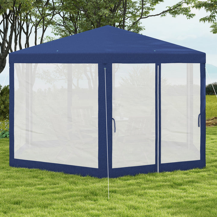 Havepavillon, sekskantet, netgardiner, metalramme, 3,94x3,412x2,5m, blå