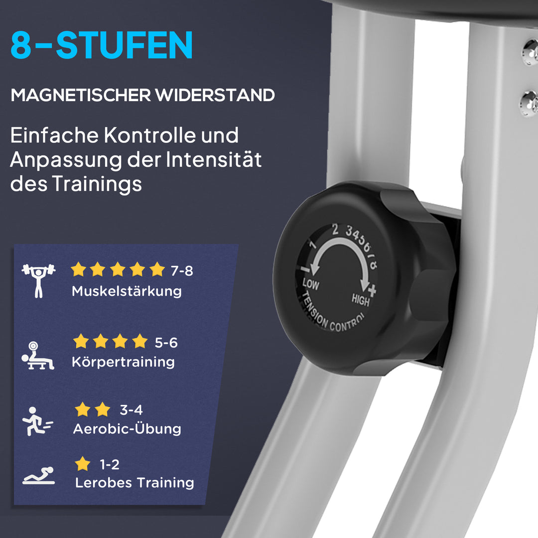 Motionscykel med 8 niveauer justerbar magnetisk modstand højdejusterbar stål sort+grå
