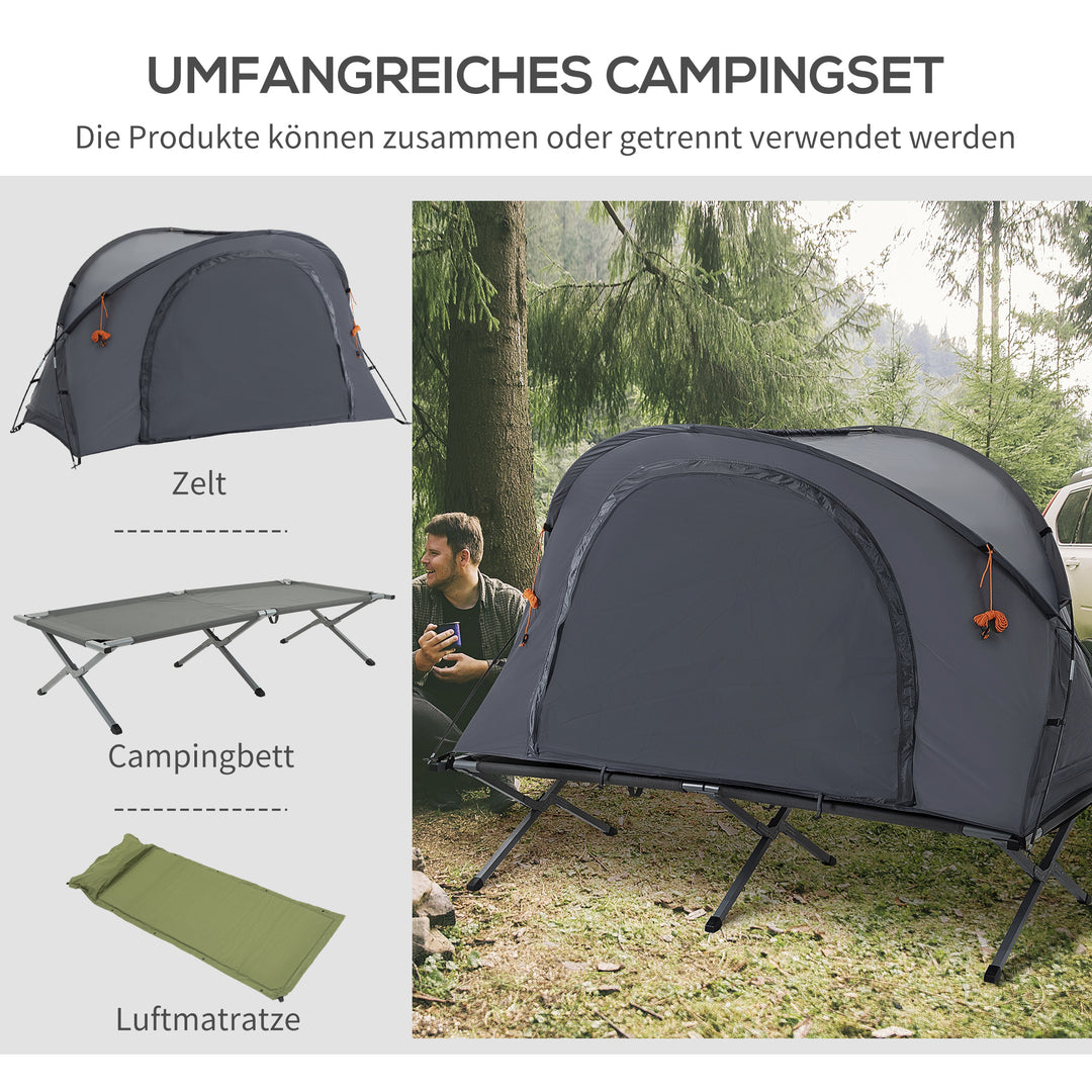 Feltseng med kuppeltag, telt + barneseng, vejrbestandig, foldbar, grå, 200 cm x 86 cm x 147 cm