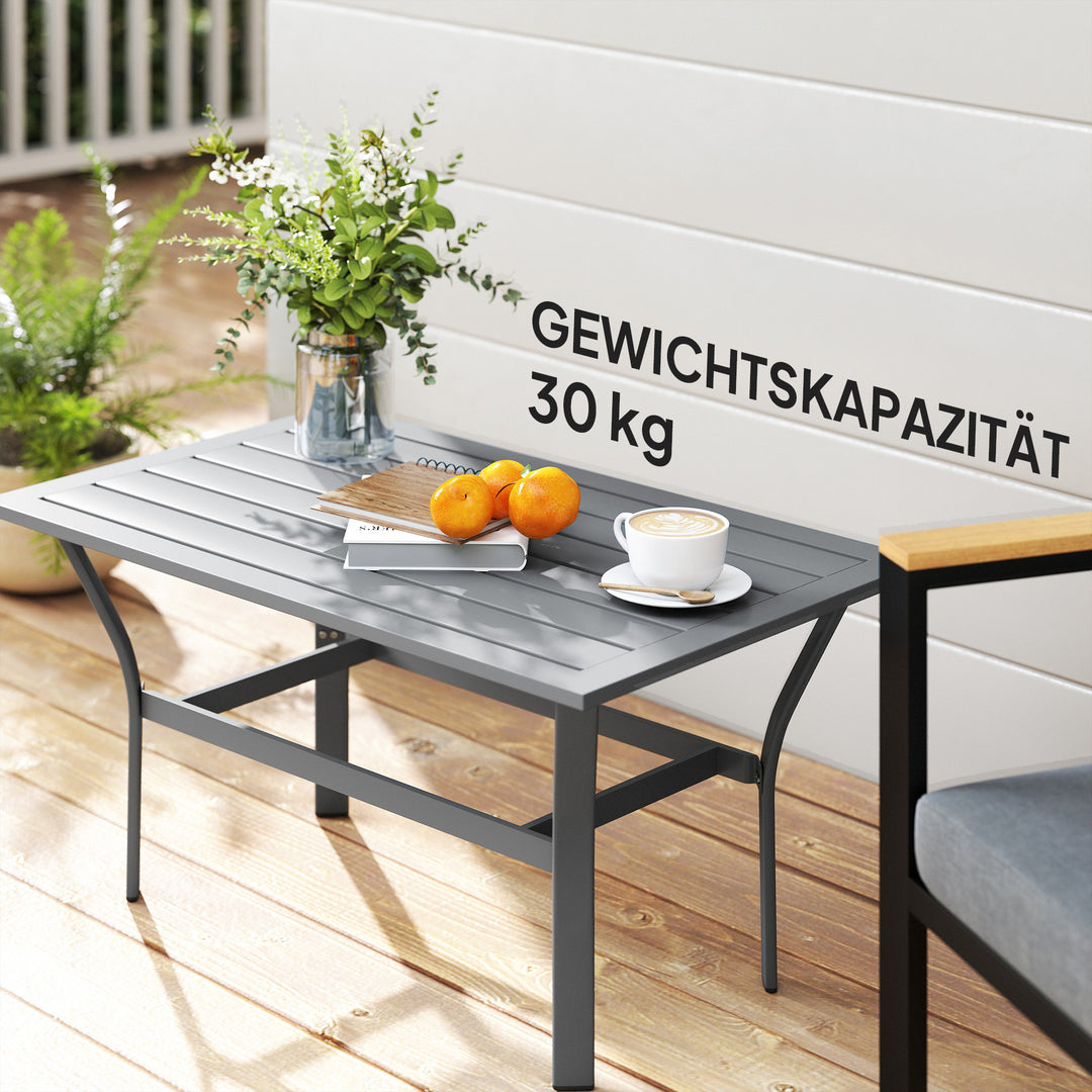 Sidebord metal balkonbord med lameldesign vejrbestandigt sofabord havebord 91,5 x 55 x 45 cm mørkegrå