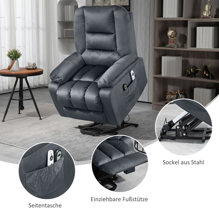 Massagestol stand-up aid seniorstol afslappende stol, 8 massagepunkter, 2 sidelommer, 85 cm x 94 cm x 107 cm, grå