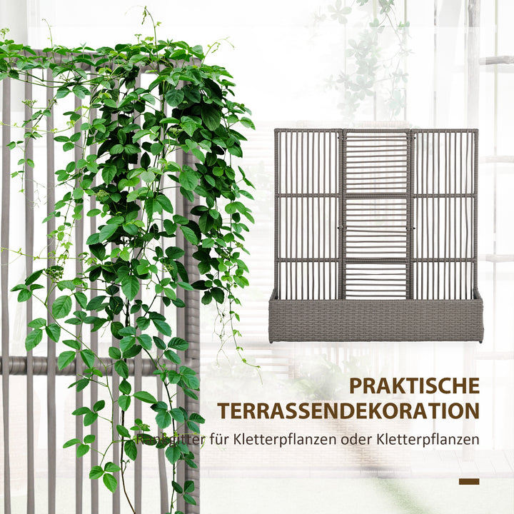 Blomsterkasse med espalier, vejrbestandig, polyrattan, 103 x 29 x 103 cm, grå