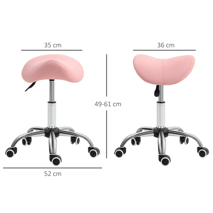 Højdejusterbar rulleskammel (49-61 cm), 360° drejelig arbejdsskammel, kontorskammel til kontor, salon, massage, spa, lyserød