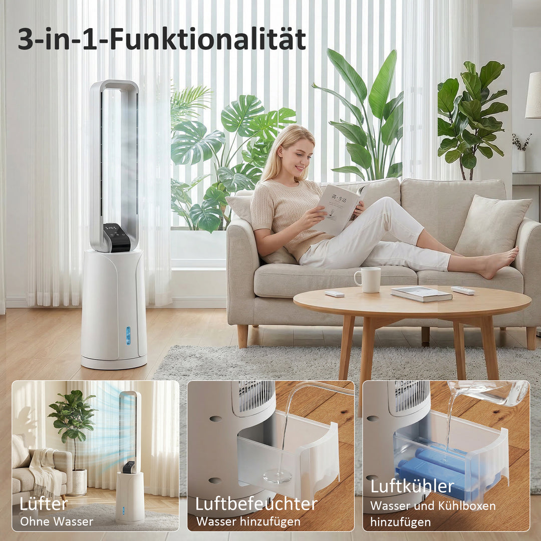 Fordampningsluftkøler med fjernbetjening, 15-timers timer, køleelement til hjem og kontor, hvid