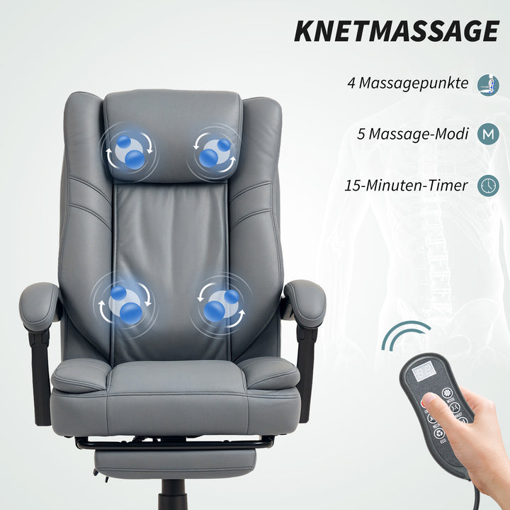 Kontorstol med massagefunktion, højdejusterbar skrivebordsstol med hvilefunktion, polstret, rullbar, grå