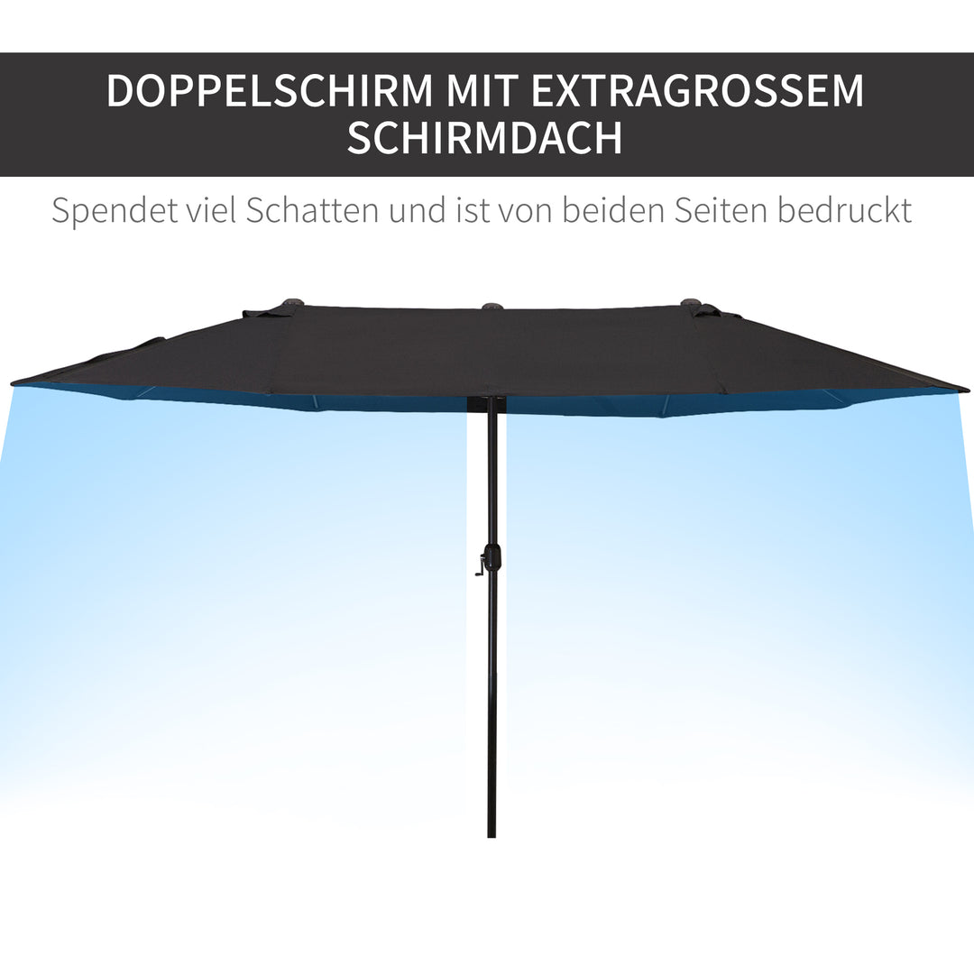 Dobbeltparasol 455 x 270 cm haveparasol med håndsving oval stabil metalstang markedsparasol dobbeltparasol terrasseparasol solbeskyttelse til strand balkon terrasse have sort
