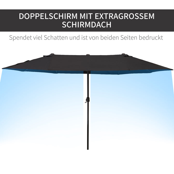 Dobbeltparasol 455 x 270 cm haveparasol med håndsving oval stabil metalstang markedsparasol dobbeltparasol terrasseparasol solbeskyttelse til strand balkon terrasse have sort