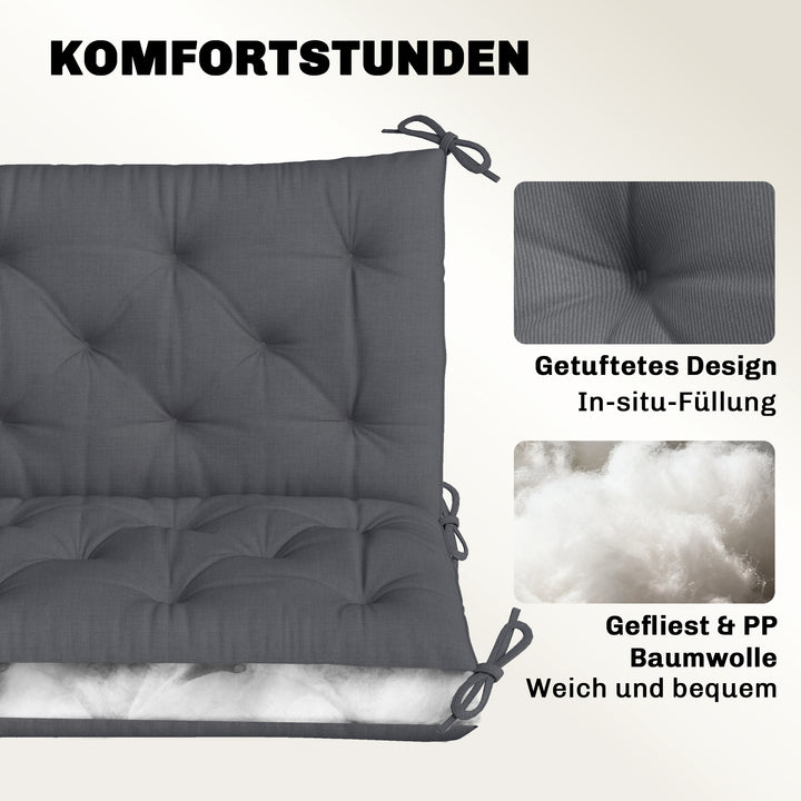 Vandafvisende bænkhynde, siddehynde, ryghynde, 100 x 98 x 8 cm, mørkegrå, til havebænke og Hollywood-gynger