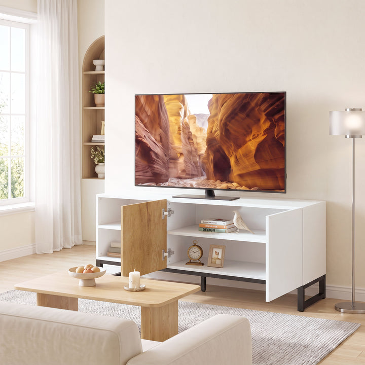 TV-skab til fjernsyn op til 55 tommer, moderne TV-lavbord, hvid