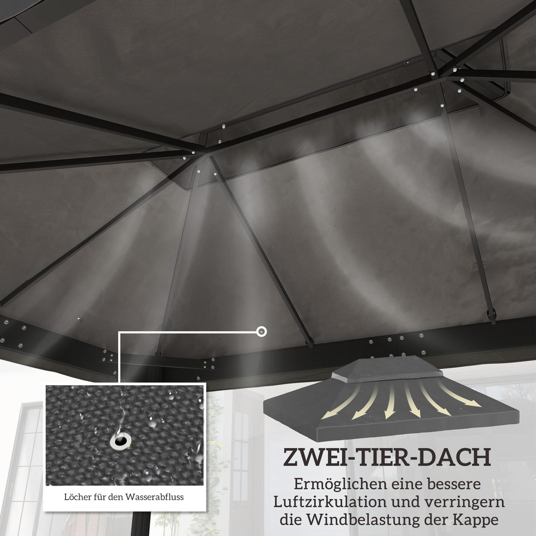 Pavillon-udskiftningstag, 3 x 4 m, udskiftningspresenning med drænhuller, polyester, solbeskyttelse, UPF30+, mørkegrå