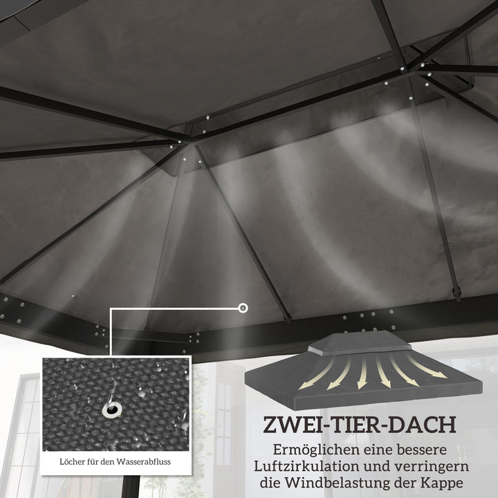 Pavillon-udskiftningstag, 3 x 4 m, udskiftningspresenning med drænhuller, polyester, solbeskyttelse, UPF30+, mørkegrå