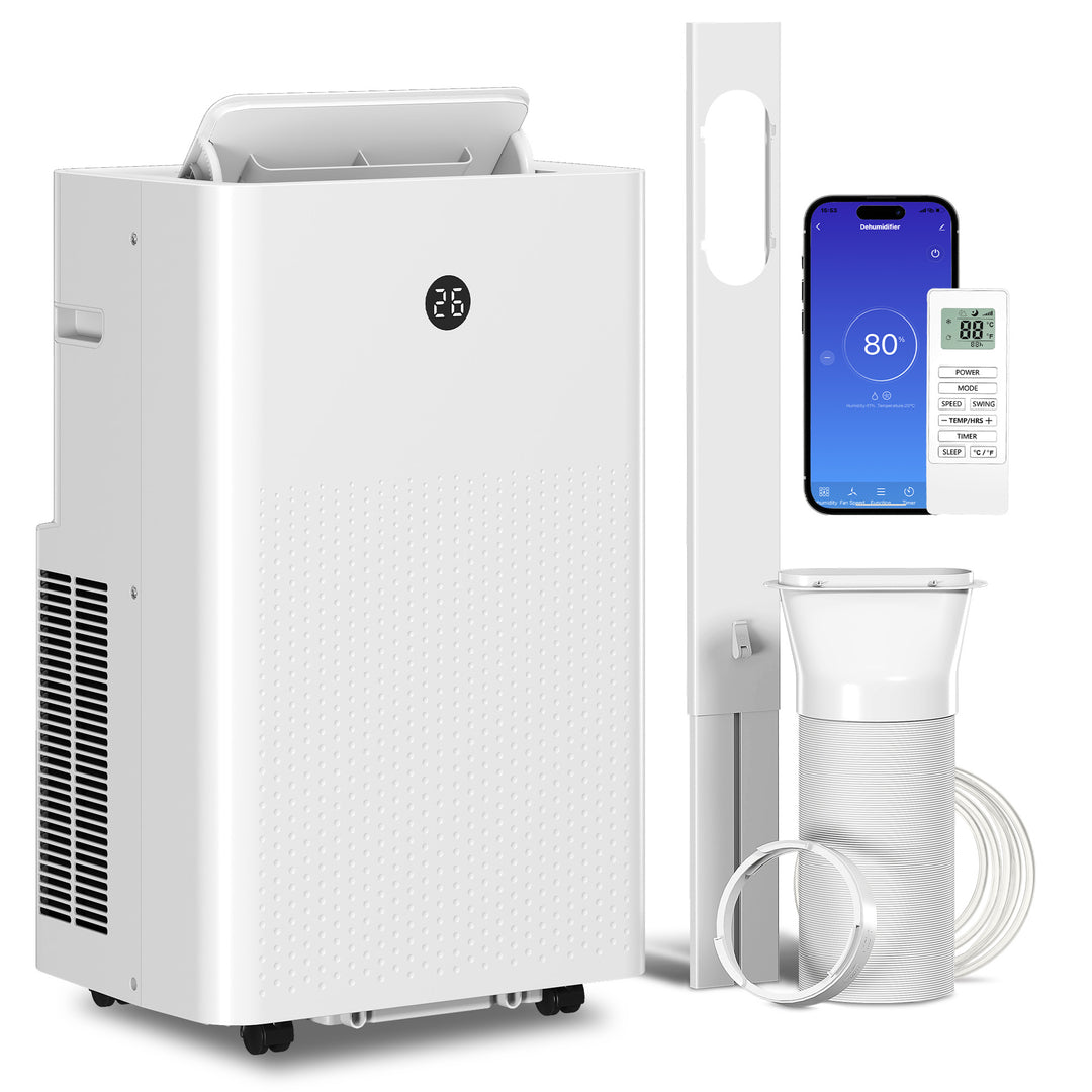 Bærbart klimaanlæg med 12.000 BTU, 4-i-1 klimaanlæg med WiFi og stemmestyring, køling, affugter, ventilator, dvaletilstand