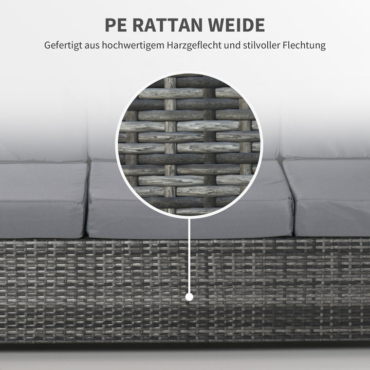 Polyrattansofa med hynder, 3-personers haveloungesofa, metal, polyester, grå, 185 x 70 x 80 cm