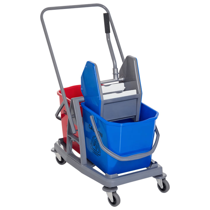 Rengøringsvogn moppevogn med 2 spande systemvogn med 4 letløbende hjul metal+pp blå+rød 73 × 45 × 92 cm